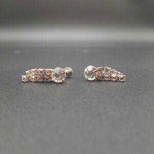 Vintage Screwback Rhinestone Earrings Two-Row‎ Art Deco Style Silver Tone